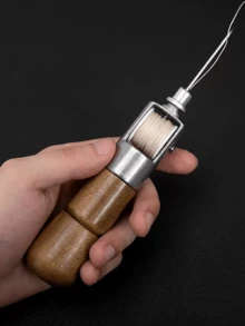 1 Set Sewing Awls, Leather Awls Professional Leather Handcraft Sewing Tools Kit, Leather Repair Tools With Wooden Handle Needles, Leather Belt Canvas Bag Sewing Pliers - Wood Color - View 6