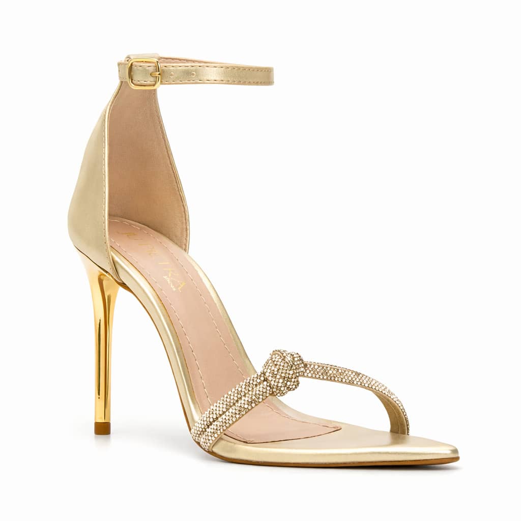 Women's Sandal With Rhinestone Knot, High Stiletto Heel, Gold, Glitter, Elegant, Modern - 金色 - 查看 1
