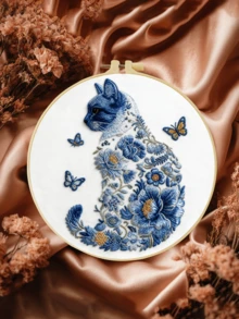 20x20厘米/7.9x7.9英寸刺绣套装，手工DIY刺绣套装，可爱猫咪图案，适合成人初学者，包含绣布、说明书、绣框和绣针，可作为礼物送给亲朋好友，也可用于家居装饰和办公手工。 - 20X20cm - 查看 11