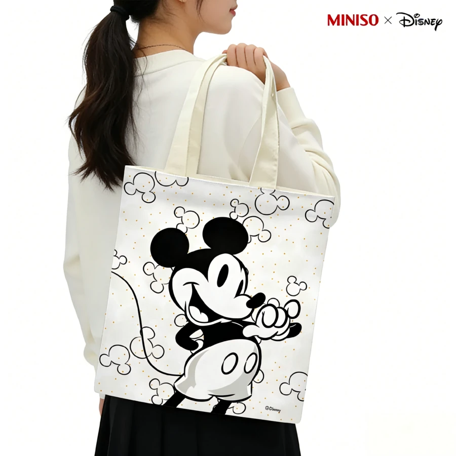 MINISO X Disney Mickey Mouse Canvas Tote Bag - Cute Reusable Shopping Bag For Daily Use - 1pc - View 1