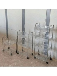1pc Multi-Layer (2/3/4 Layers) Transparent Multipurpose Rolling Cart, Storage Rack, Strong Load Bearing Capacity, Rotatable Wheels, Lockable, Convenient And Flexible, Acrylic Material, Floor Standing Mobile Snack Storage Cart, Suitable For Kitchen - Multicolor - View 8