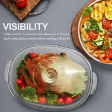 Glass Casserole Dish With Lid, 2.8L/3 Quart Ribbed Oval Roasting Pan For Oven And Microwave, Transparent Lead-Free Covered Kitchenware, Multifunctional Deep Glass Food Container For Baking And Cooking - View 6