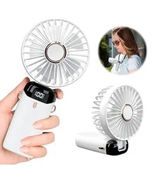 DOSYU Ventilador de Mano Recargable USB - Mini y Portátil, 5 Velocidades, 4200mAh, con Base -deal para Escritorio  Material ABS, USB, 5 Medidas 188x90x46,5 mm,  Peso 190 g Abanico - Blanco - Ver 4