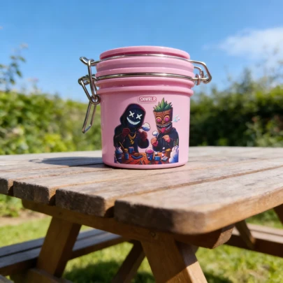 1pc Pink Printed Tobacco Humidor With Leak-Proof Sealed Hinge Lid, Storage Container - For Airtight Preservation, Keeping Herbs Fresh, Sealed Cartoon Canister, Herb Storage, Moisture-Proof, Waterproof, Personalized Sealed Jar, Portable