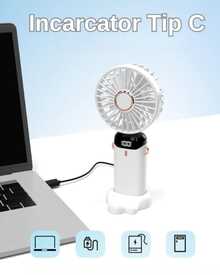 DOSYU Ventilador de Mano Recargable USB - Mini y Portátil, 5 Velocidades, 4200mAh, con Base -deal para Escritorio  Material ABS, USB, 5 Medidas 188x90x46,5 mm,  Peso 190 g Abanico - Blanco - Ver 8