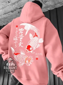 Comfortable Basic Sweatshirt For Everyday Wear. Japanese Carp Art Streetwear Urban Culture Street Fashion Graffiti Skater Skateboarding Unisex Men's Women's Sweatshirt 50% Cotton 50% Polyester Top Premium Streetwear New Release Immediate Shipping Various Colors!! - 淺粉色 - 查看 1