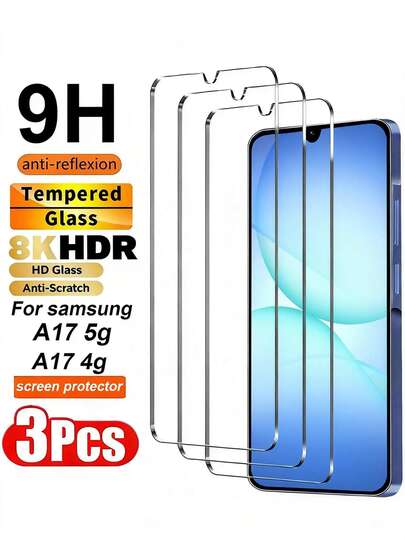 3pcs High Definition Tempered Glass Screen Protector, Anti-Scratch, Rounded Edges, Anti-Drop, Shatter-Resistant, Compatible With Samsung Galaxy A13/A14 5G/A23/A34/A54/S24 FE/A54A35/A15/A05s/A06/A36/A56/A26/A17/A07