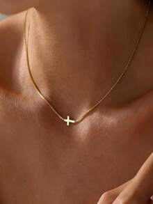 Women's Stainless Steel Cross Pendant Necklace, High-Quality Faith Symbol Necklace, Minimalist Religious Jewelry, Delicate Choker Necklace, Suitable For Daily Wear And Valentine's Day Jewelry Gift - Horizontal Cross Necklace - View 4