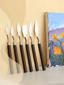 1件装油画调色刀，木质平头不锈钢刮刀，油画丙烯水彩颜料混合刮刀 - 彩色 - 查看 6