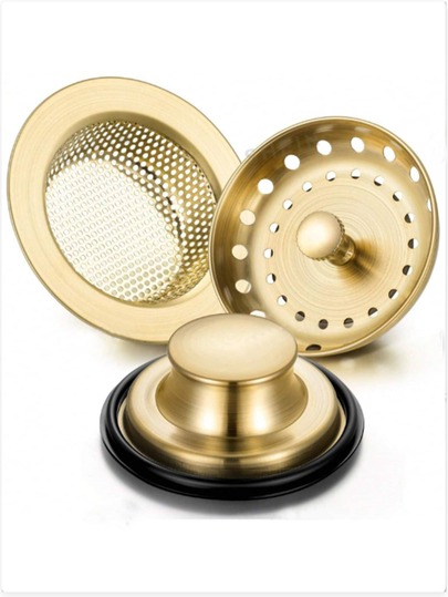 3 pièces Passoire d'évier de cuisine, bouchon d'évier universel en acier inoxydable, design à large rebord, convient pour l'écoulement de l'évier de cuisine (doré), décoration de salle de bain à la maison, rentrée scolaire