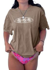 Women's Tops Letter Tee Graphic T-Shirts, Women Teens Oversized Graphic Tee Shirts Y2k Short Sleeve Floral Aesthetic Tshirt Top Summer Cute Preppy Clothes-For Women, Holiday, Vacation,Daily Casual Fashion And Versatility. - 棕色 - 查看 17