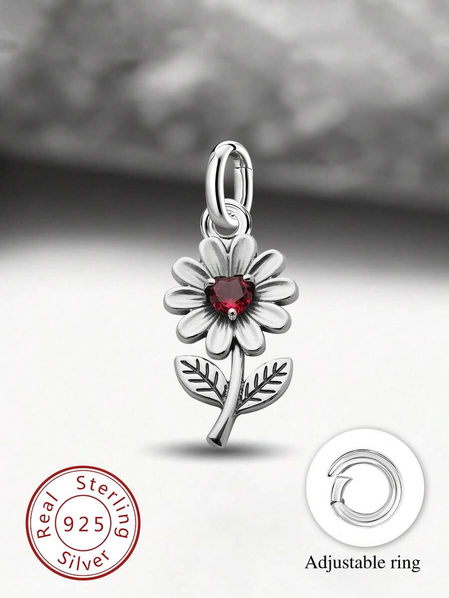 1pc Minimalist & Unique 925 Sterling Silver Heart & Daisy Leaf Pendant, DIY Jewelry, Exquisite Christmas Gift For Men & Women