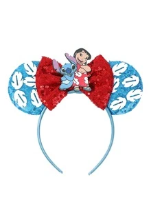 1个卡通人物耳朵发箍，饰有红毛丹叶和闪亮蝴蝶结，闪亮发箍发饰，灵感源自动漫时尚，适合化装舞会、角色扮演、主题公园、节日、舞台表演、摄影、派对、嘉年华和音乐节等场合。 - 款式隨機 - 查看 9