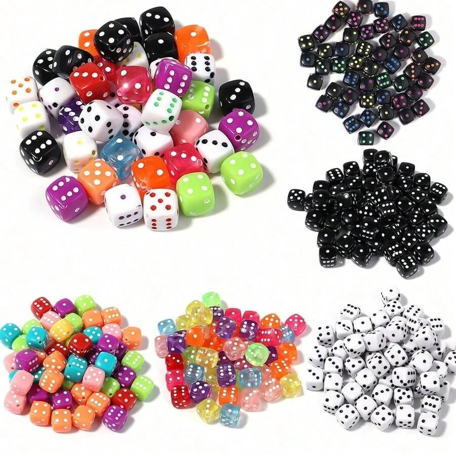 50颗亚克力方形骰子珠，可爱项链手链手机挂饰，8毫米珠子，适合DIY珠宝制作 - 彩色 - 查看 1