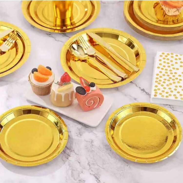 100/50/25pcs Gold Disposable Plates, Trays, Fruit Plates, Food Platters, Reusable For Cake, Dessert, Salad, Burger, Sandwich, Sushi, Suitable For Family Gathering, Hotel, Restaurant, Wedding, Outdoor, Birthday Party, Back To School, Holiday Party, Thanksgiving, Mother's Day, Kitchen, Home Decor, Tray - Multicolor 2 - View 7