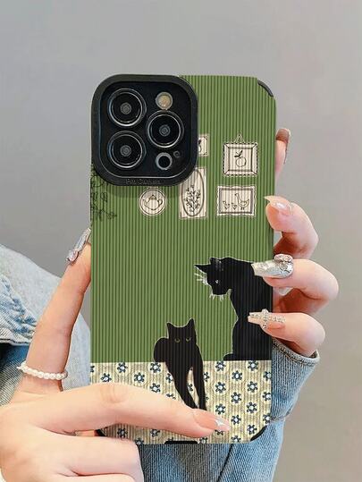 1个新款时尚优雅猫咪图案防震真皮手机壳，日常必备保护，设计精美，适合作为礼物送给亲朋好友，兼容 17/17Air/17Pro/17ProMax/ 16/16Plus/16Pro/16ProMax/ 15/15Plus/15Pro/15ProMax/ 14/14Plus/14Pro/14ProMax/ 13/13Pro/13ProMax/ 12/12Pro/12ProMax/ 11/ 11Pro/11ProMax