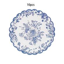 10pcs/20pcs/30pcs Blue And White Floral Paper Plates, 9inch& 7inch Round Scalloped Edge Blue And White Porcelain Style Plates, Chinoiserie Butterfly & Flower Print Disposable Plates, Bridal Shower, Wedding, Tea Party Decorations Men Women - Multicolor - View 8