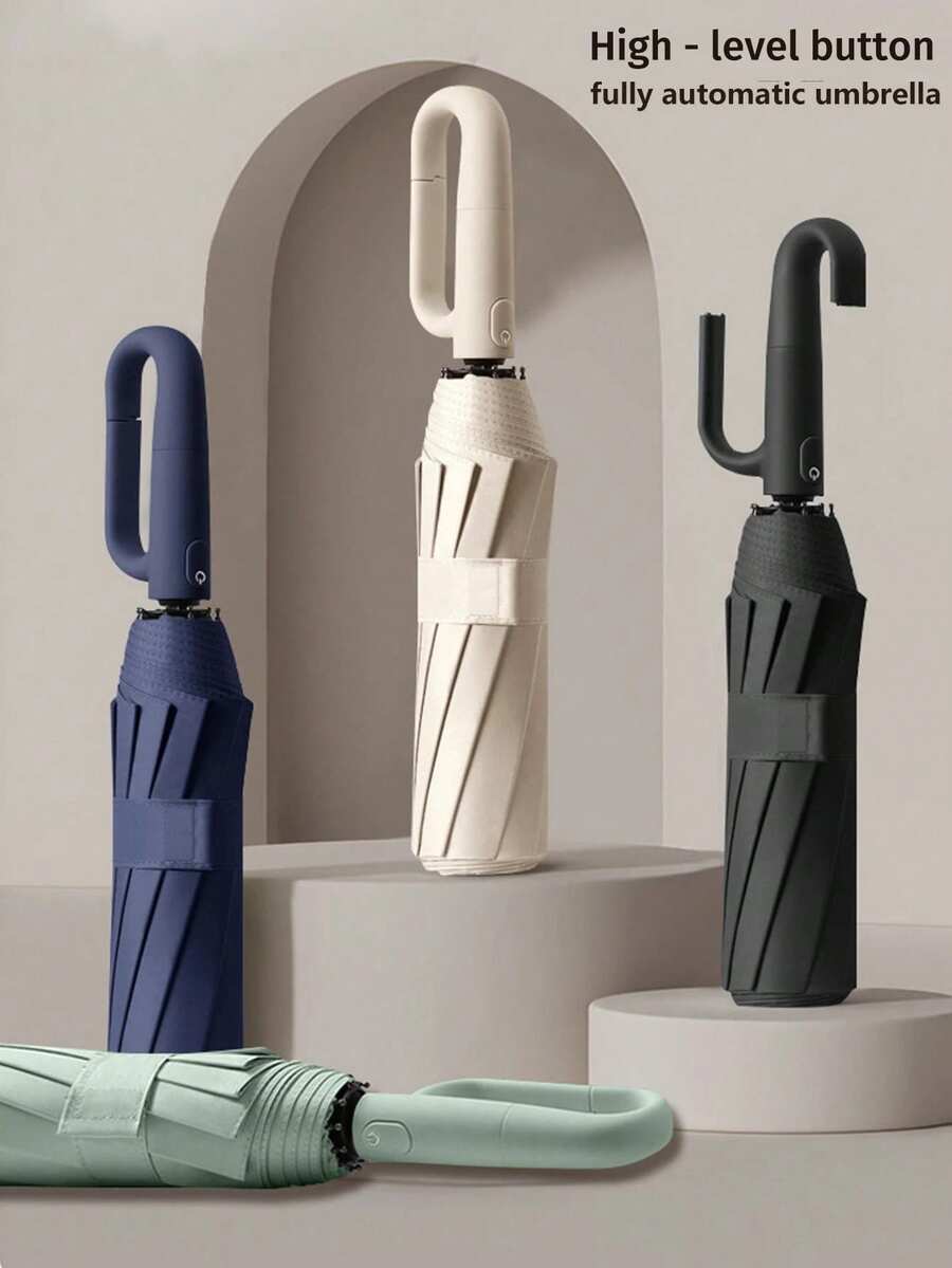 1 Pc Fully Automatic Umbrella, With Ring Handle For Easy Carrying, Sturdy Multi-Fiber Ribs, Double-Layer Windproof, Suitable For Car, Business And Travel, Multi-Fiber Combination, Multiple Colors Available, Unisex. (Due To Different Batches, The Umbrella Fabric, Rib Color, English Letter Pattern Design, Button Shape And Double-Layer Rib Color Are Randomly Matched. Please Understand Any Inconvenience Caused By This.) - Multicolor - View 1