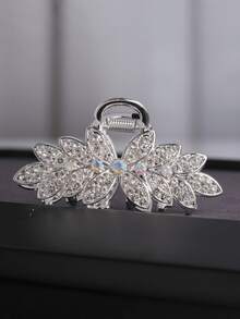 1pc Shiny Silver Rhinestone Hair Claw Clip, Women Metal Hair Accessory Summer Outfits Hair Clips - Multicolor - View 2