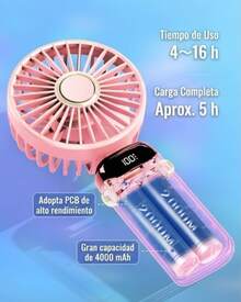 DOSYU Ventilador de Mano Recargable USB - Mini y Portátil, 5 Velocidades, 4200mAh, con Base -deal para Escritorio  Material ABS, USB, 5 Medidas 188x90x46,5 mm,  Peso 190 g Abanico - ROSA - Ver 3