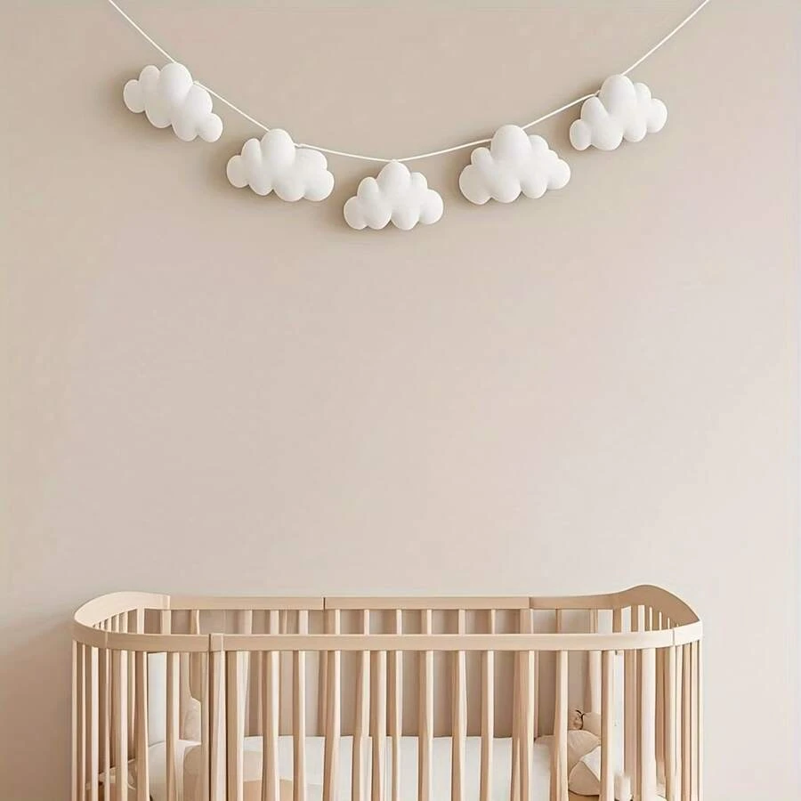 5 Stück/Set Nordischer Stil Filz Wolken Wandbehang Dekoration, geeignet für Kinderzimmer, Babybett, Zelt, Raumdekoration, Fotografie Requisiten, Party Banner, verwendbar für Geburtstagsdekoration, Taufe, Geschlechteroffenbarung, Muttertagsgeschenk - Verschiedenfarbig - Übersicht 1