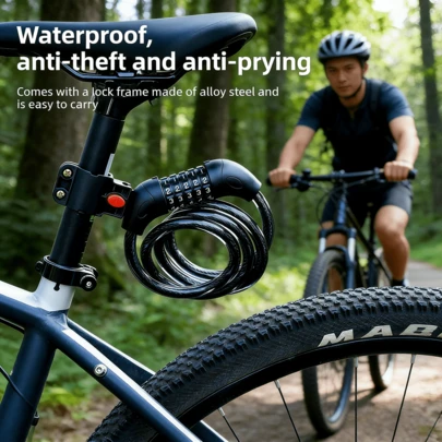 1pc Heavy Duty Combination Bicycle Lock 5 Digit Password Anti Theft Cable Lock For Mountain Bike Electric Bike Motorcycle Scooter Outdoor Cycling Security