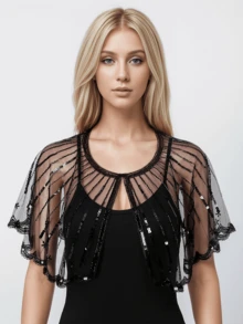 1件夏季重工串珠亮片蕾丝轻薄披肩，适合晚礼服 - 彩色 - 查看 3