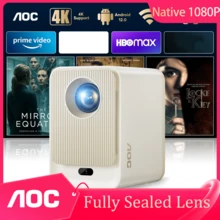 Proyector AOC con lente totalmente sellada, 9000 lúmenes, resolución nativa 1080p, compatible con 4K, enfoque automático, pantalla grande de 250 pulgadas, proyección inalámbrica, universal para teléfonos móviles, ordenadores y consolas de videojuegos, apto para uso en exteriores. - Champán - Ver 2