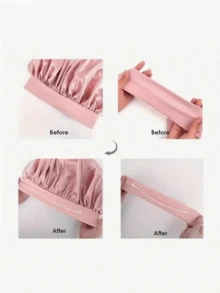 Touca de dormir de cetim, macia e luxuosa, rosa, com forro de cetim, em seda mulberry, com alça ajustável e laço decorativo, e design plissado confortável. - Multicolorido - Ver 5