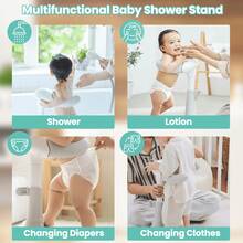 Ubravoo Baby Bath Stand, Baby Shower Standing Support With Adjustable Height And Armrest, Portable Bath Helper With Anti-Skip Base - White - View 5