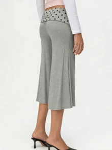 Women's Fold Over Waist Capri Fashionable Casual Solid Color Low Rise Wide Leg Crop Pants - 深灰色 - 查看 2