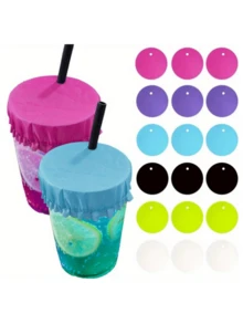 Bộ 6/12 nắp đậy cốc uống nước chống thấm nước, tái sử dụng, bảo vệ đồ uống có cồn, có lỗ cắm ống hút, ngăn đồ uống bị đâm thủng tại quầy bar. - Nhiều màu - Xem 1