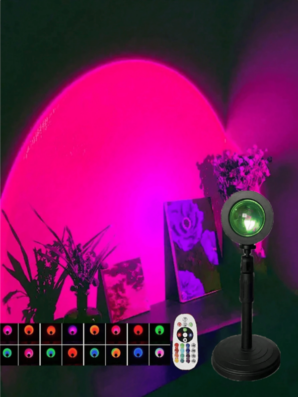 16 Color RGB Sunset LED Night Light Projector With Remote Control - Romantic Rainbow Projection, Suitable For Bedroom And Living Room Decor, Great For Party, Wedding, Camping And Holiday Atmosphere, USB Powered, Bedroom Light Projector
