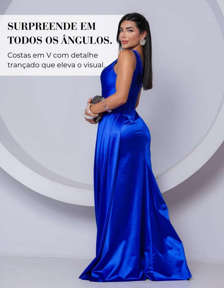Women's Satin Formal Party Dress With Slit And Braided Gathered Detail, Suitable For Weddings, Bridesmaids, And Graduations. - Blue - View 5