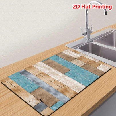 1 Tấm lót bếp in phẳng 2D vân gỗ nhiều màu sắc, siêu thấm hút, nhanh khô, chống trượt, che phủ vết bẩn, tấm lót bàn ăn bằng tảo cát, đồ dùng trang trí nhà cửa, đồ dùng thiết yếu cho nhà bếp, quà tặng tân gia.