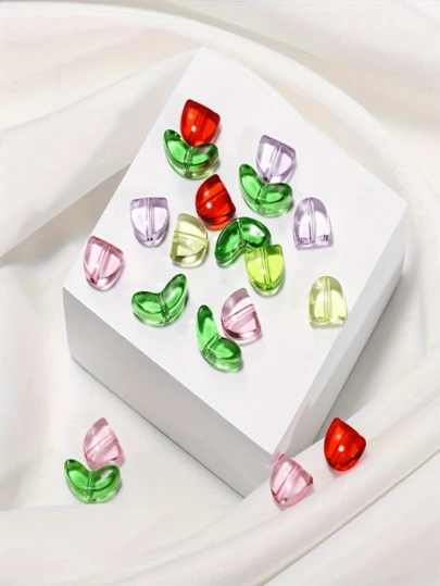 20/100颗郁金香琉璃珠 多色花朵珠 散珠 手链饰品制作配件