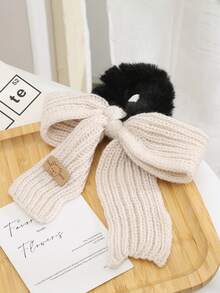 1个秋冬针织蝴蝶结发圈，可爱蓬松发绳发饰，家居美容女士配饰礼品，头饰马尾辫发圈发饰 - 彩色 - 查看 10