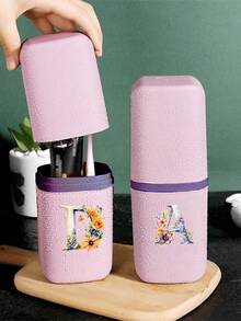 Floral Letter A-Z Portable Toothbrush Holder - Fashionable Travel Toothbrush Holder & Cup Sleeve, Durable Multi-Function Rinse Cup, Hygienic Protection, Suitable For Travel, Camping, Business Trip And School | Includes Toothbrush And Toiletry Storage Set, Minimalist Travel Wash Cup Set | Perfect Holiday Gift For Travelers, Students And Hygiene-Conscious Individuals - Multicolor - View 5