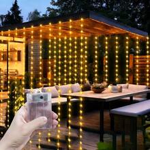 Luzes de fada cintilantes, decoração para pátio, 8 modos de iluminação para cortina de quarto e sala de estar, luzes decorativas para festas de casamento, iluminação decorativa para feriados, decoração interna e externa, decoração para festas de aniversário, decoração para camping e quintal, decoração de guirlanda de fadas, luzes de cortina com caixa de bateria, 4 opções de cores de luz, decoração para feriados, decoração para o Dia dos Namorados, decoração para criar atmosfera romântica no quarto, decoração para jardim, luzes decorativas para Natal e Halloween. - cortina de luz com caixa de bateria - Ver 11