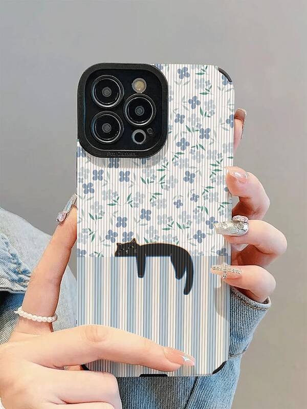 1 pieza Nuevo estuche protector de teléfono elegante y de moda con diseño de flor azul y gato, diseño adecuado como regalo para amigos y familiares, compatible con iPhone17/17Air/17Pro/17ProMax/iPhone16/16Plus/16Pro/16ProMax/iPhone15/15Plus/15Pro/15ProMax/iPhone14/14Plus/14Pro/14ProMax/iPhone13/13Pro/13ProMax/iPhone12/12Pro/12ProMax/iPhone11/iPhone11Pro/11ProMax