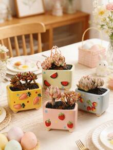 Vasos de Flores e Jardineiras com Estampa de Frutas Fofas, Vaso de Cerâmica Criativo com Desenho Animado, Decoração para Casa e Jardim, Vaso Pintado à Mão com Morango/Cereja/Melancia/Cenoura, Vaso de Cerâmica Grande com Pintura de Frutas Adoráveis, Vaso de Primavera, Decoração para Varanda, Artigos para Jardim e Área Externa, Adequado para Decoração de Jardim/Quarto/Peitoril da Janela/Hotel/Escrivaninha/Mesa de Jantar, Decoração de Festas, Presente de Páscoa, Decoração de Páscoa, Ótimo Presente - A - Ver 4