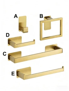 Bộ phụ kiện phòng tắm mạ vàng mờ, thanh treo khăn/móc treo áo choàng/vòng treo khăn/giá đựng giấy vệ sinh tự dính, bộ phụ kiện phòng tắm hiện đại bằng thép không gỉ. - Vàng - Xem 1