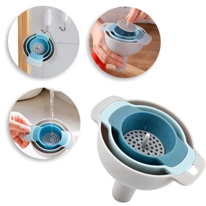 Funil com Peneira e Filtro Removível 3 em 1 Plástico Cozinha Prático