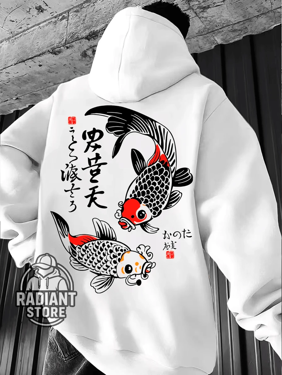 Comfortable Basic Sweatshirt For Everyday Wear. Japanese Carp Art Streetwear Urban Culture Street Fashion Graffiti Skater Skateboarding Unisex Men's Women's Sweatshirt 50% Cotton 50% Polyester Top Premium Streetwear New Release Immediate Shipping Various Colors!! - 白色 - 查看 1