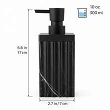 黑色皂液器，饰以竖条纹大理石纹，现代奢华风格，适用于浴室、厨房台面，液体可重复灌装瓶 - 方形 - 查看 7
