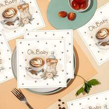 20/40/60pcs Coffee And Flower Theme Napkins, Latte Art And Bottle Pattern Paper Napkins, New Life Celebration Party Supplies, Table Decorations For Gender Reveal Party And Afternoon Tea - ABaby Is Brewing - View 4