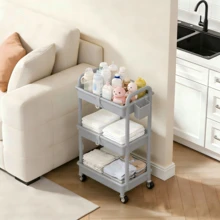 3 Tier Rolling Cart With Drawer, Bathroom Storage Organizer With 2 Lockable Wheels, Multifunctional Rolling Storage Cart For Bathroom, Kitchen, Office, Craft, Makeup, Baby Essentials, White - 灰色的 - 查看 5