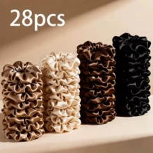 28-Piece Satin Scrunchie Set - Mocha Neutral Hair Ties | Black, Mocha Brown, Hair Accessories - Multicolor - View 1
