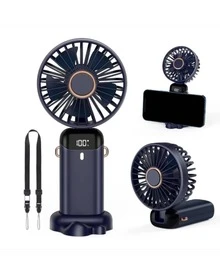 DOSYU Ventilador de Mano Recargable USB - Mini y Portátil, 5 Velocidades, 4200mAh, con Base -deal para Escritorio  Material ABS, USB, 5 Medidas 188x90x46,5 mm,  Peso 190 g Abanico - Azul - Ver 3