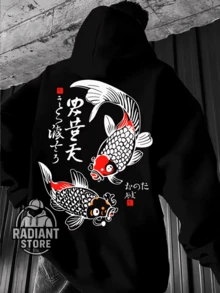 Comfortable Basic Sweatshirt For Everyday Wear. Japanese Carp Art Streetwear Urban Culture Street Fashion Graffiti Skater Skateboarding Unisex Men's Women's Sweatshirt 50% Cotton 50% Polyester Top Premium Streetwear New Release Immediate Shipping Various Colors!! - 黑色 - 查看 1